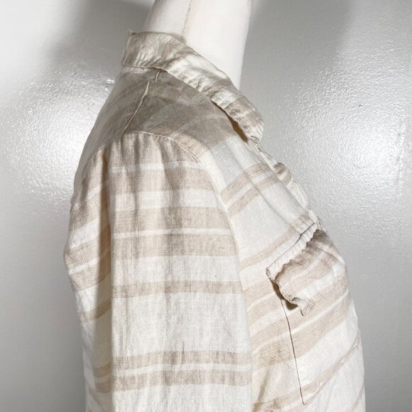 Ellen Tracy Popover Shirt Women's Small White Tan Striped 100% Linen Long Sleeve - Picture 14 of 16